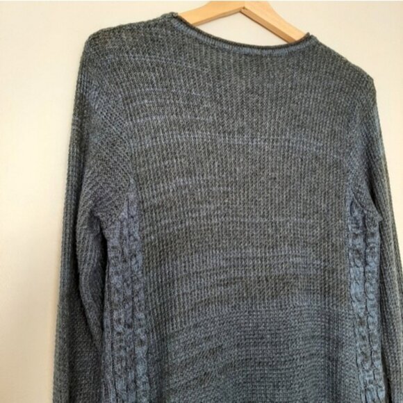 ONYX Cable Knit Sides Crewneck Sweater Rounded Hem Soft Top Marled Blue Sz M - Picture 13 of 14